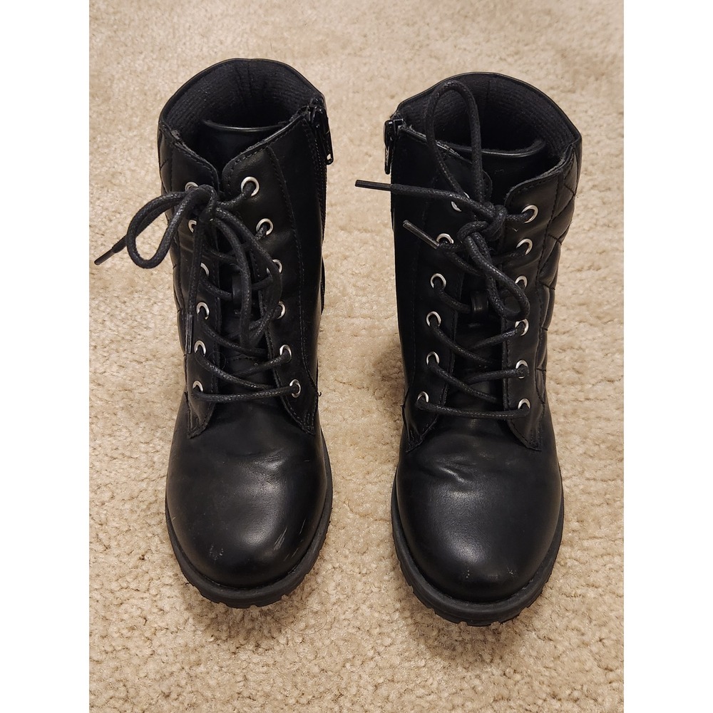 The Childrens Place Girls Black Quilted Lace Up Side Zip Combat Boots Size 3